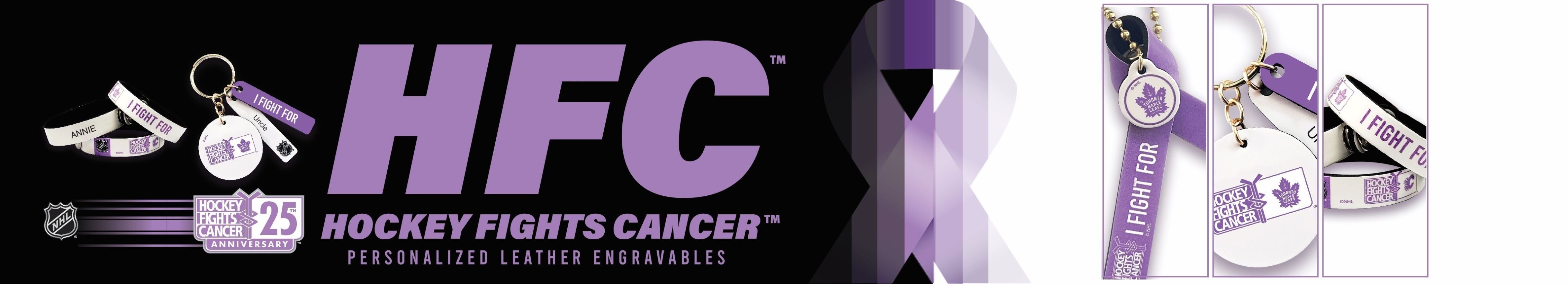 banner with purple and white leather products. has text that says