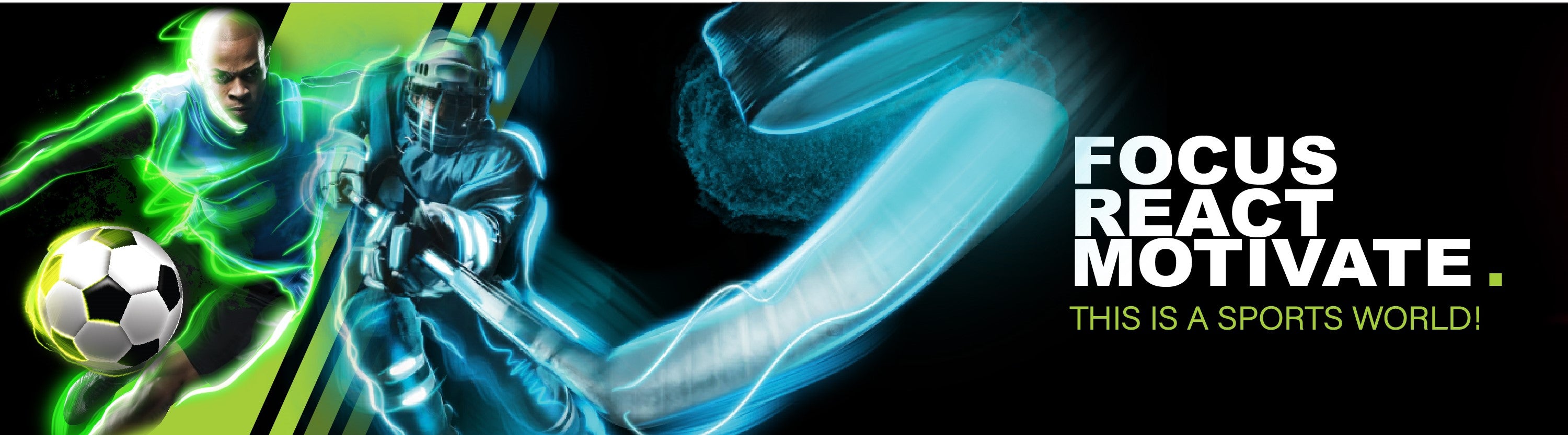 banner with a soccer and hockey player. It has text that says 